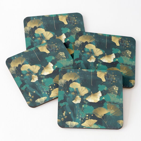 Item preview, Emerald Green + Gold Ginko Leaves designed and sold by Annie Santos.