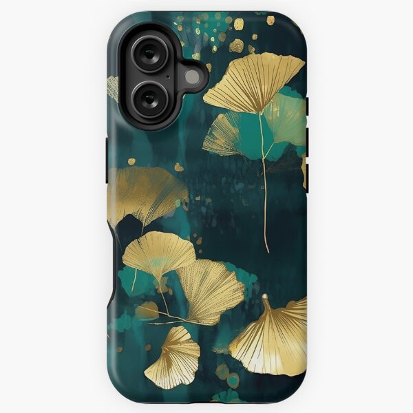 Vista previa del artículo con la obra «Hojas de Ginko verde esmeralda + oro», diseñado y vendido por Annie Santos.