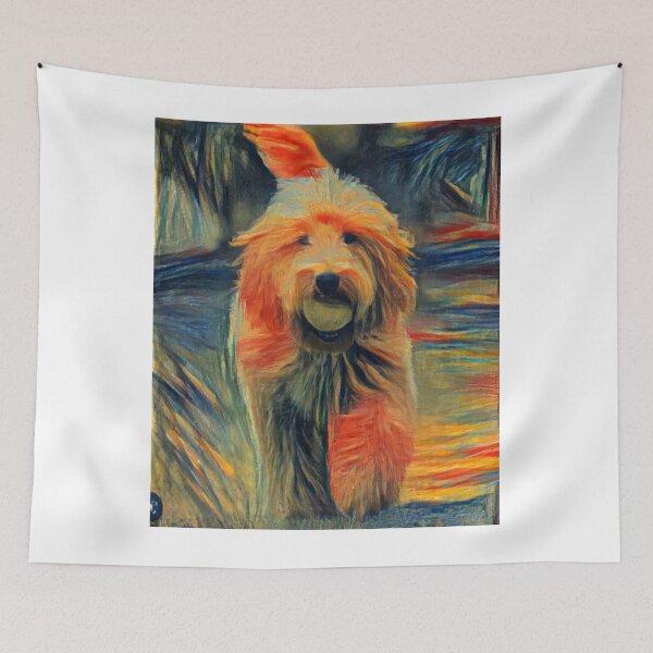 Item preview, Goldendoodle Golden Retriever Dog Puppy AI Generated The Scream Colors AI Art Artificial Intelligence Munch designed and sold by OurFunnyDesigns.