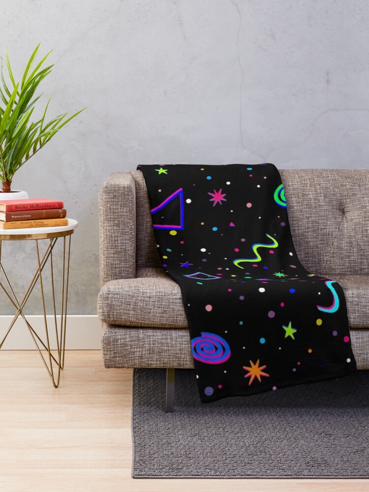 Thumbnail 2 of 6, Throw Blanket, 90's 2000's Carpet Pattern Design - y2k Neon Bowling Alley Arcade Movie Theater Skate Rink Carpet Dreamcore Nostalgia designed and sold by blueversion.