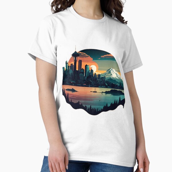 Item preview, Artsy Seattle Washington US Skyline Sunrise Horizon designed and sold by ImaginePrintsHQ.