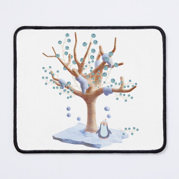 Item preview, Penguin wearing winter hat under winter tree with winter florals designed and sold by JadeNeststudio.