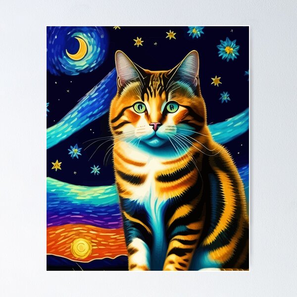 Item preview, Artistic Cat Under The Starry Night designed and sold by ArtisticAllure1.