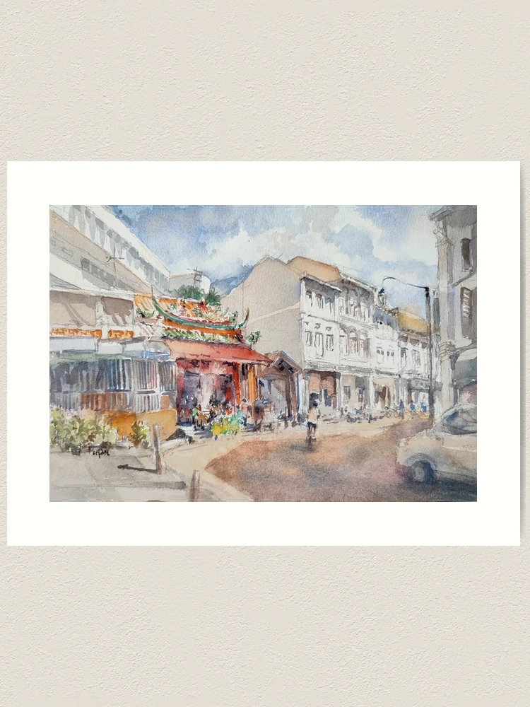 Old Houses, Singapore, original watercolor painting, blair road, asia travel, not a print, 2024 landscape, wallart id221013