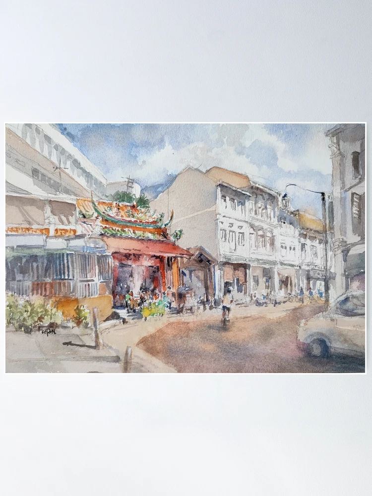 Red House, Katong, Singapore original watercolor painting, outlet asia travel, not a print, id220603 spring wallart, landscape