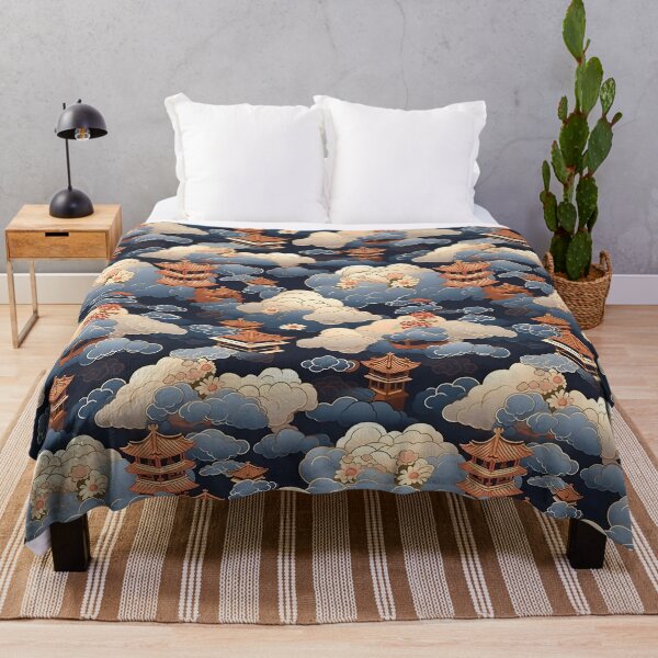 Item preview, Seamless Pattern with Clouds and Japanese Pagodas designed and sold by MeowsAndMakes.