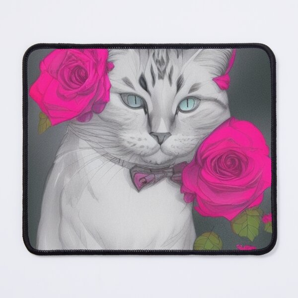Item preview, Lindo gato de color gris con rosas rosadas designed and sold by AnimateSpring.