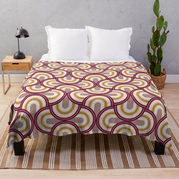 Item preview, Retro Intertwined scallop shapes - yellow, cream, pale pink, maroon designed and sold by Arubi-Art.