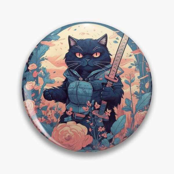 Item preview, Black cat with a katana in a rose garden designed and sold by Louis-MDK.