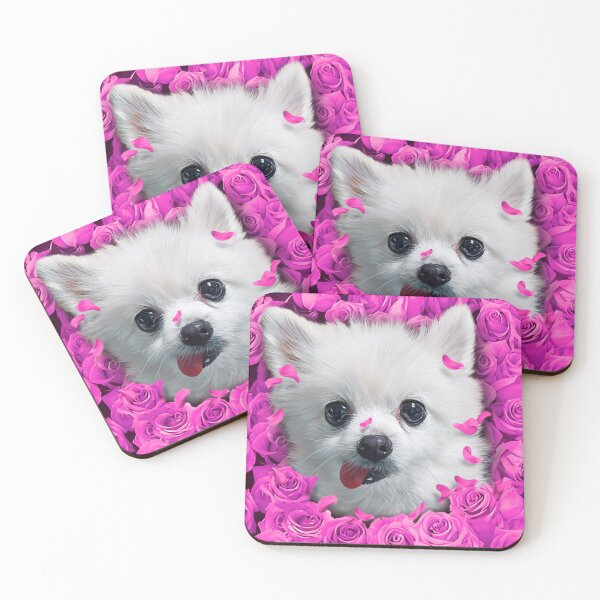 Item preview, Maltese in pink rose flower field designed and sold by Banilla-ink.