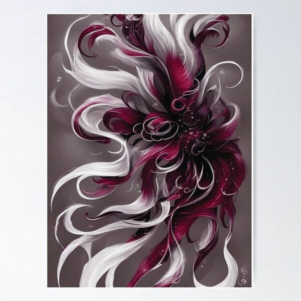 Item preview, AI Art 'In The Deep' Fascinante borgoña, blanco y negro remolino y fusión fluida de colores, decoración artística para el hogar designed and sold by Hanlar.