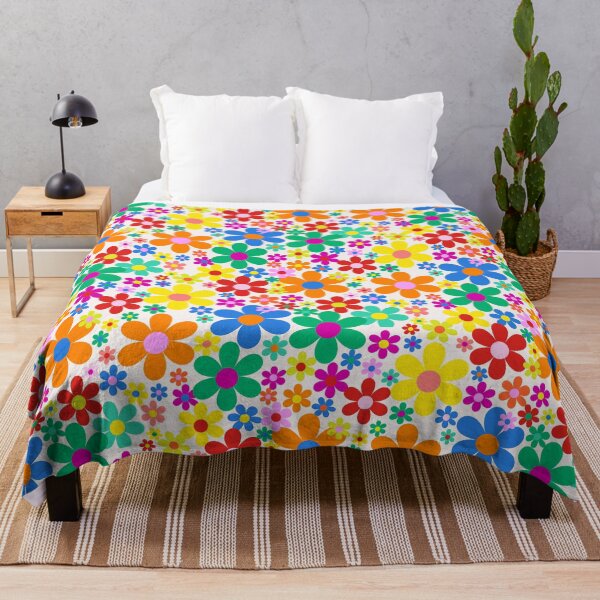Item preview, All the colours - flower power retro florals straight from the 1970s - hot pink, lime, royal blue, sky blue designed and sold by BlackDogArtists.