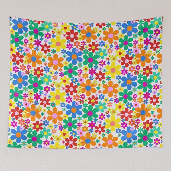 Item preview, All the colours  -  flower power retro florals straight from the 1970s - hot pink, lime, royal blue, sky blue  designed and sold by BlackDogArtists.