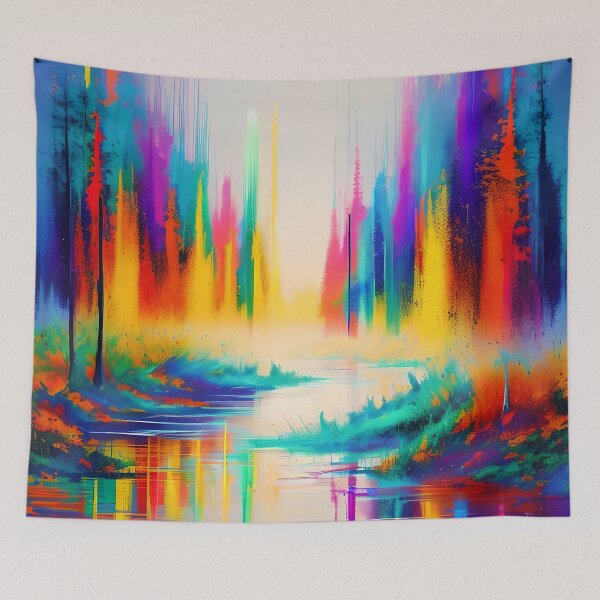 Item preview, Enchanted Forest River Landscape - Synesthetic Art for Nature Lovers designed and sold by ElLocoMus.