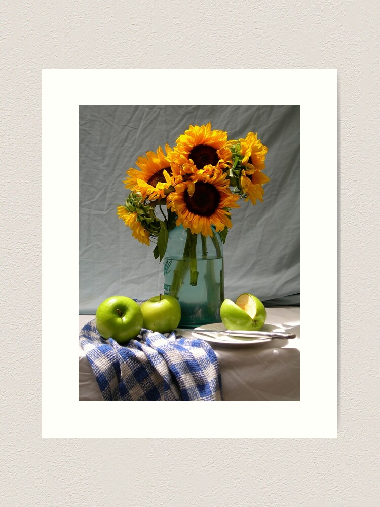 Wall Art Print, Sunflower Landscape in a Mason Jar