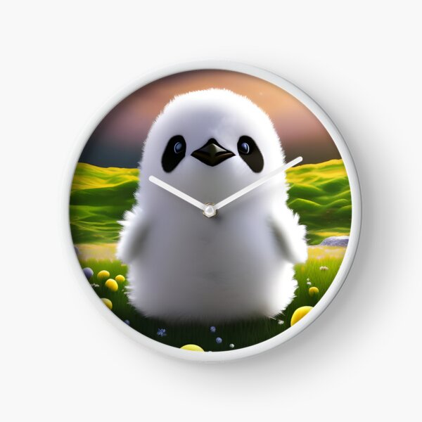 Little penguin in the field of flowers Clock