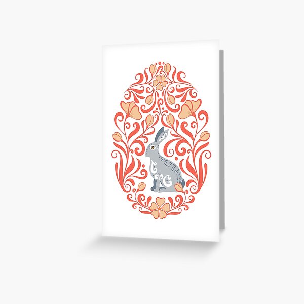 Easter egg with bunny rabbit and ornament. Greeting Card