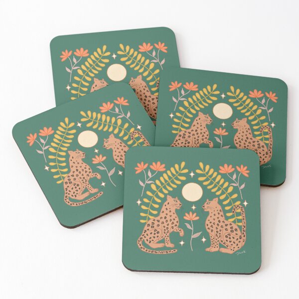 Item preview, Whimsical Leopards/Panthers in Jungle Garden with Ferns and Flowers designed and sold by Danvrie.
