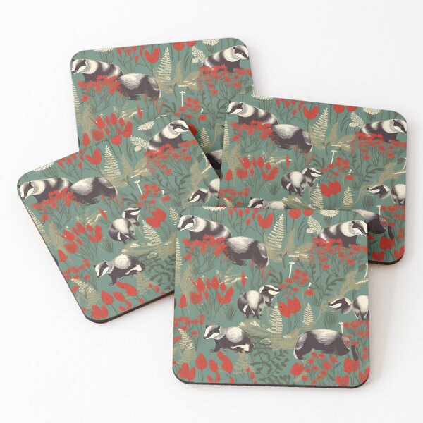 Item preview, Wild badgers in grassy area with red flowers designed and sold by CactusPan.