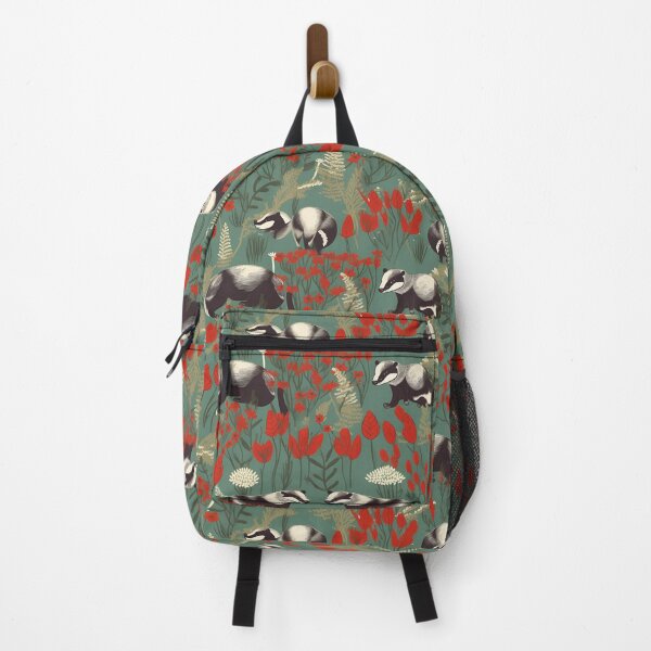Item preview, Wild badgers in grassy area with red flowers designed and sold by CactusPan.