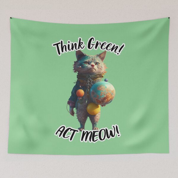 Item preview, Environmentalist Cat advocating Earth Day every day - Think Green, Act Meow! designed and sold by Flowsaiartshop.