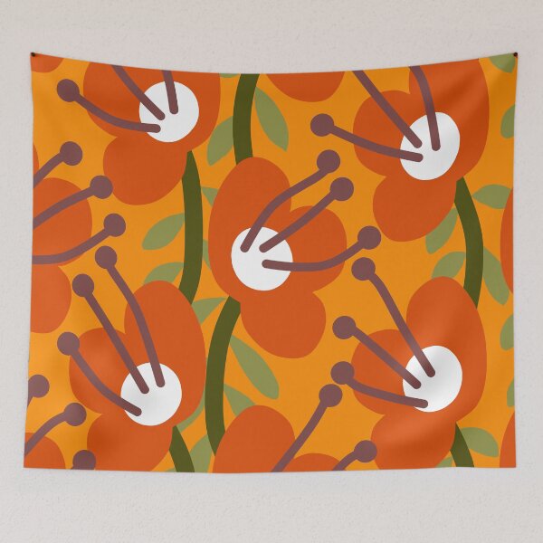Item preview, Iconic Retro Scandinavian Orange Flowers designed and sold by Deutschic.