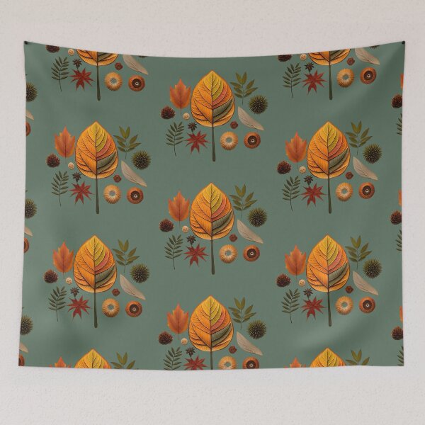 Item preview, a bunch of different types of leaves on a green background designed and sold by Hillol Bora.