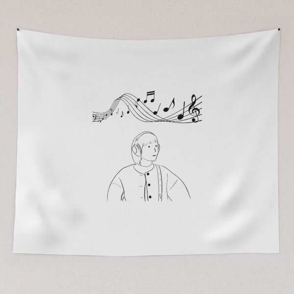 Item preview, Woo Yeong Woo listening to music &  musical note background designed and sold by paintingtour.