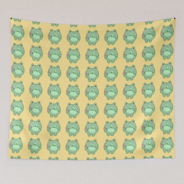 Item preview, Cute Frog Holding Flower With Yellow Background designed and sold by SolarClover.