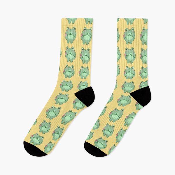 Item preview, Cute Frog Holding Flower With Yellow Background designed and sold by SolarClover.