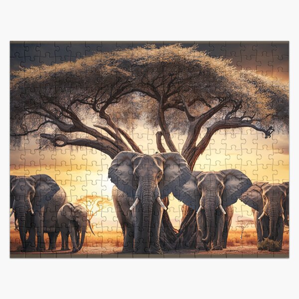Artikel-Vorschau von Puzzle des friedlichen Elefant-Sonnenuntergangs, designt und verkauft von Richard-Y.