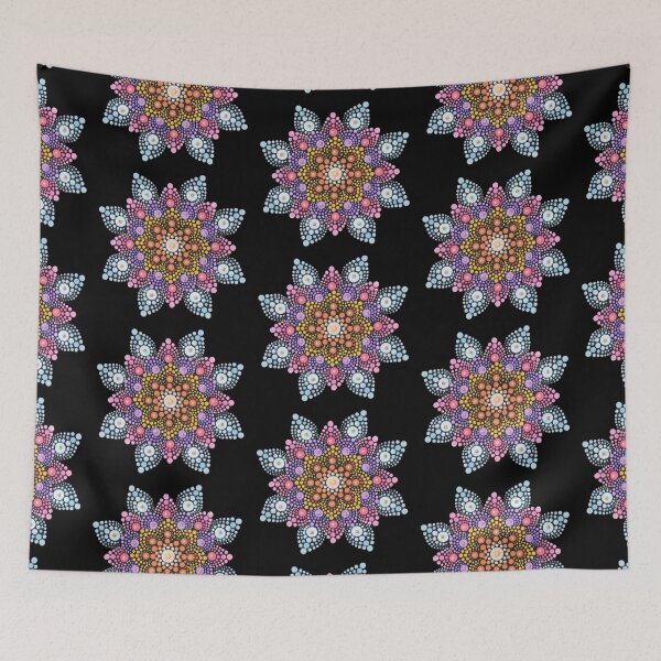 Item preview, Colorful Painted Mandala - black background designed and sold by Louise-Mae.