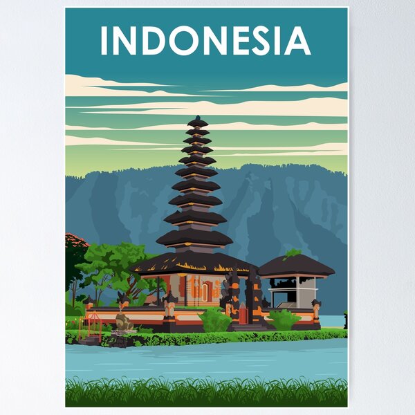 Item preview, Indonesia Vintage Minimal Retro Travel Poster designed and sold by Stadify.