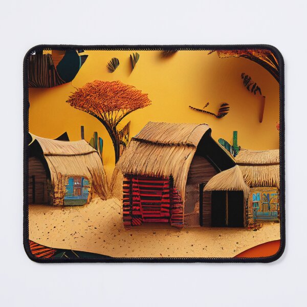 Item preview, Traditional village with straw huts designed and sold by AfroMosaic.
