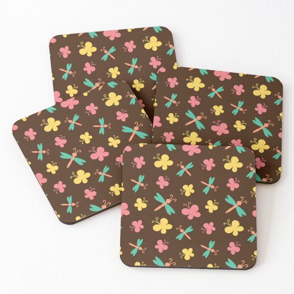 Item preview, colored stylized doodle butterflies and dragonflies on braun designed and sold by YuYuKoroleva.