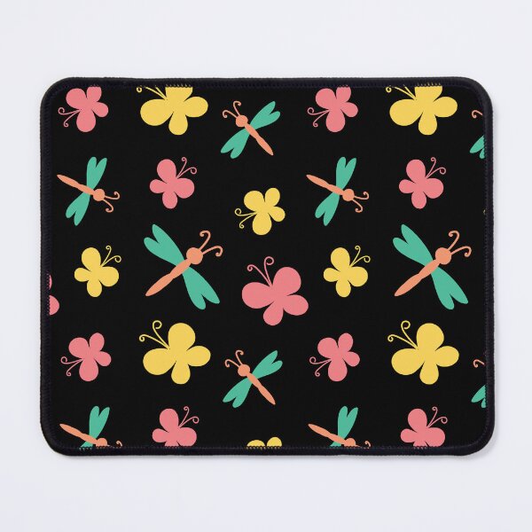 Item preview, colored stylized doodle butterflies and dragonflies on black designed and sold by YuYuKoroleva.