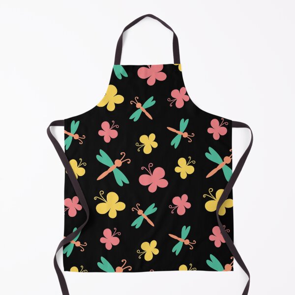 Item preview, colored stylized doodle butterflies and dragonflies on black designed and sold by YuYuKoroleva.