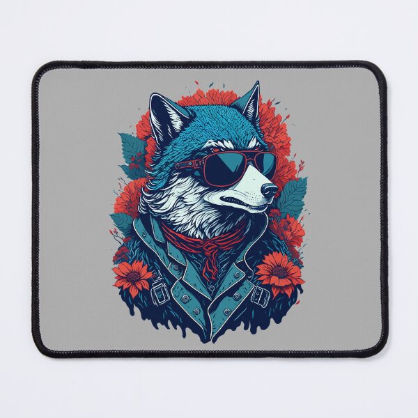 Item preview, Vintage Wolf in Leather with Sunglasses, Floral Drip Art Illustration designed and sold by Itaya Art.