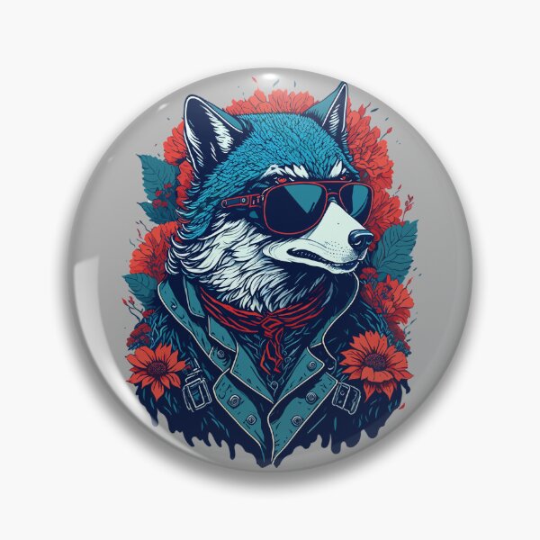 Artikelvorschau, Vintager Wolf im Leder mit Sonnenbrille, Blumentropfen-Kunst-Illustration entworfen und verkauft von Itaya Art.
