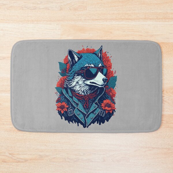 Item preview, Vintage Wolf in Leather with Sunglasses, Floral Drip Art Illustration designed and sold by Itaya Art.