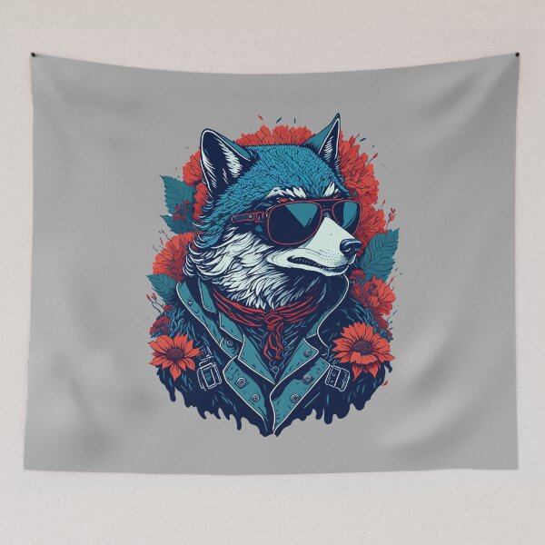 Item preview, Vintage Wolf in Leather with Sunglasses, Floral Drip Art Illustration designed and sold by Itaya Art.