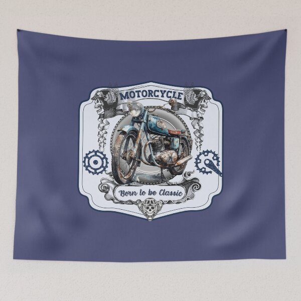 Item preview, motorcycle in blue vintage style designed and sold by PositiveIdeas.