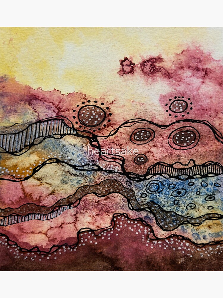 Thumbnail 3 of 3, Sticker, Abstract Watercolor Earth Tones Landscape designed and sold by heartsake.