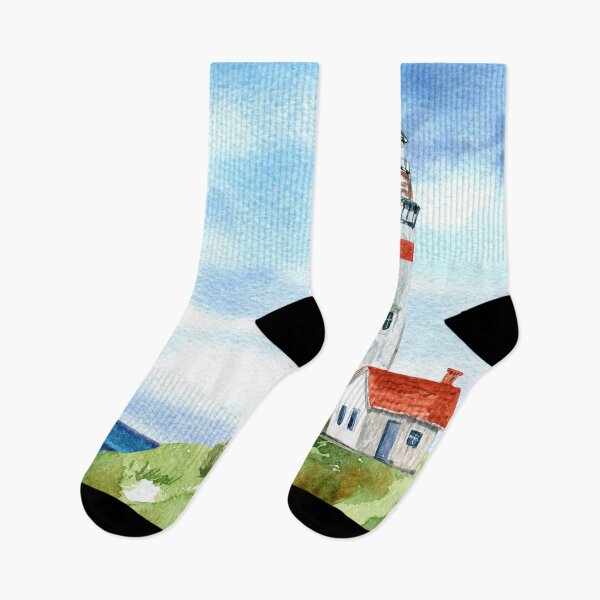 Item preview, Watercolor Lighthouse Coastal Landscape designed and sold by sweetbelle.