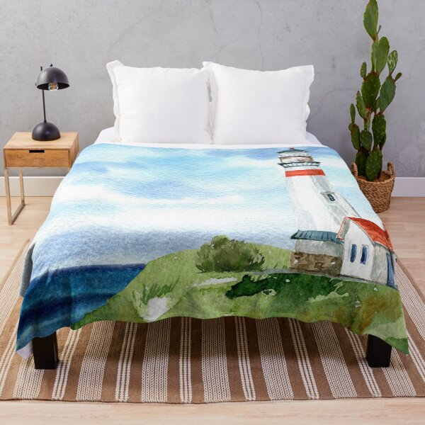 Item preview, Watercolor Lighthouse Coastal Landscape designed and sold by sweetbelle.