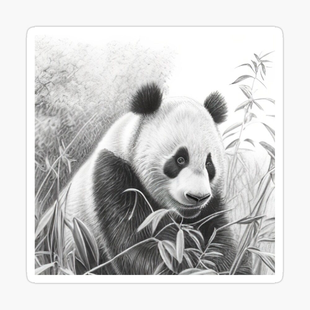 Panda Drawing Outlined and Microscopic with Tones of Black in Background ·  Creative Fabrica