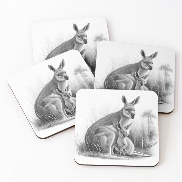 Item preview, Pencil drawn Kangaroo Detailed Black and White Artwork designed and sold by Pencil-Art.