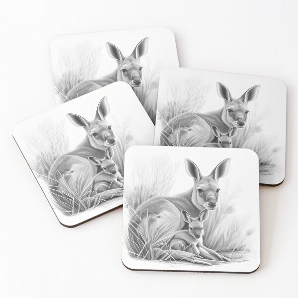 Item preview, Pencil drawn Kangaroo Detailed Black and White Artwork designed and sold by Pencil-Art.