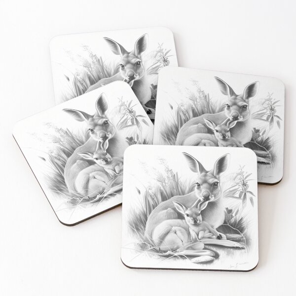 Item preview, Pencil drawn Kangaroo Detailed Black and White Artwork designed and sold by Pencil-Art.