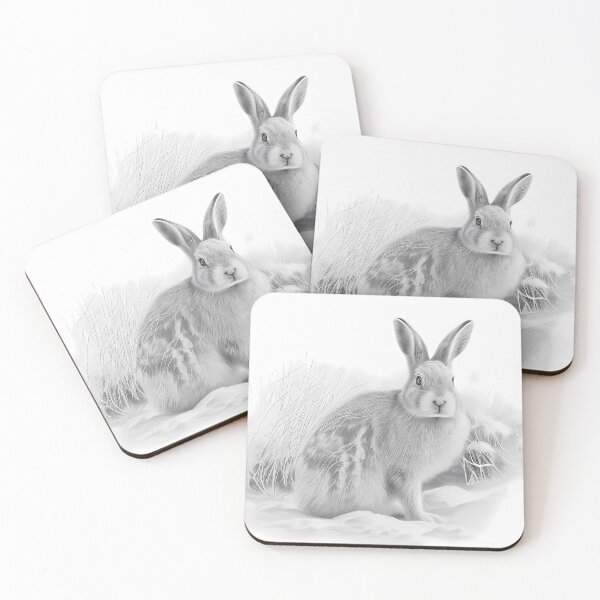 Item preview, Pencil drawn Snow Rabbit Detailed Black and White Artwork designed and sold by Pencil-Art.